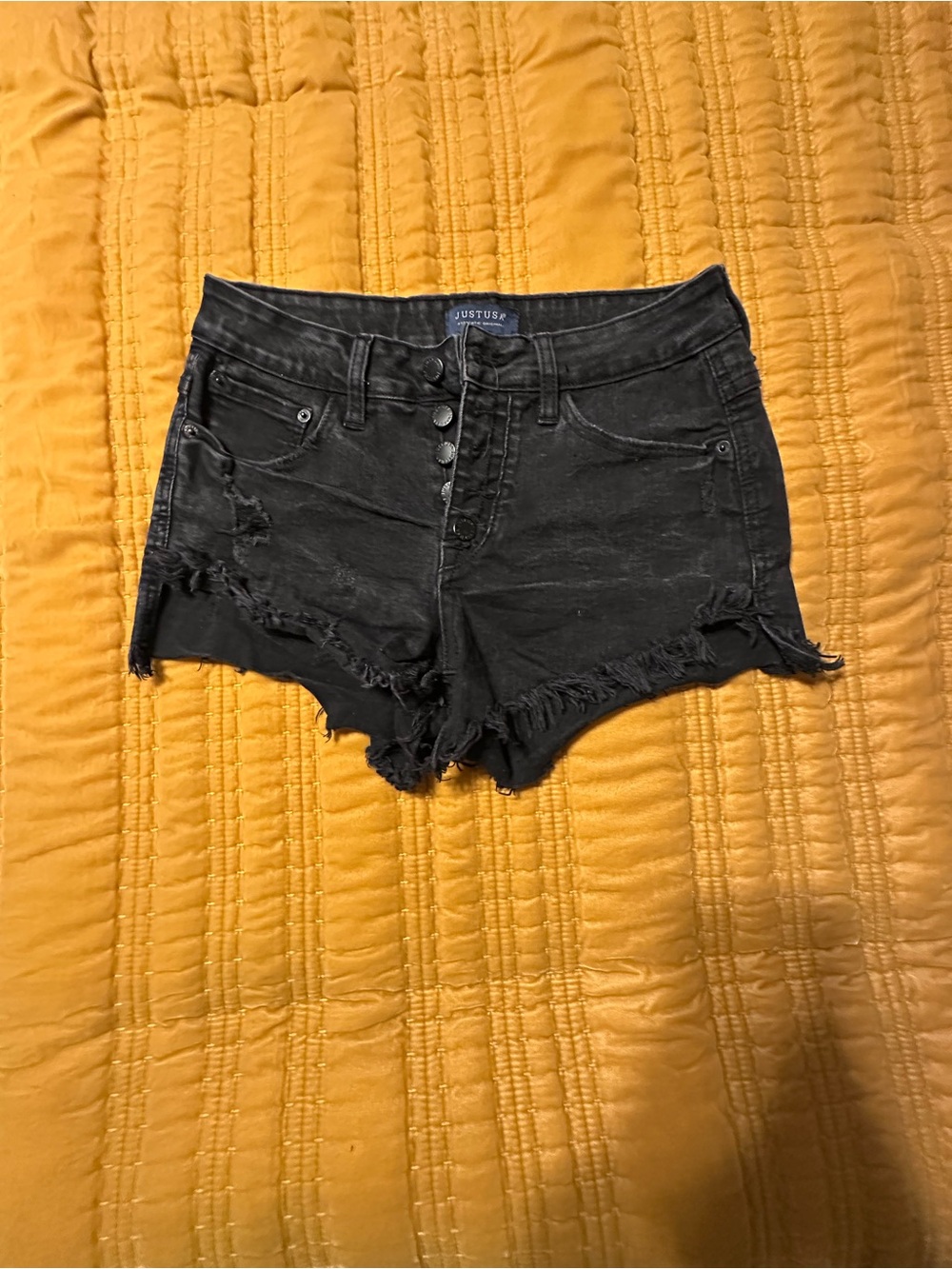 Just USA Black Distressed High-Waist Cutoff Denim Shorts